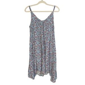 LoveStitch blue, aqua and red paisley handkerchief hem‎ sundress. Size M/L